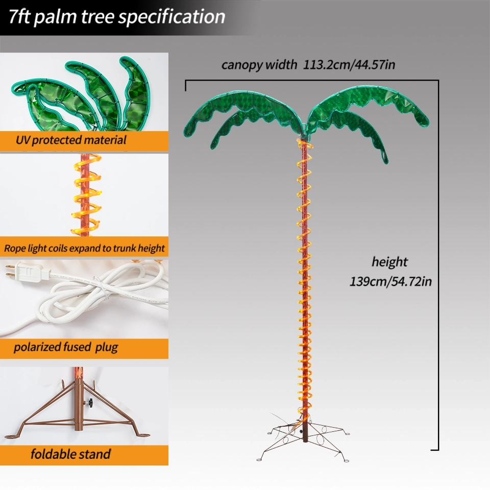 Customizable 7FT Lush Incandescent Palm Tree Rope Light - Outdoor Tropical Ambiance by a Renowned Manufacturing Plant (6)