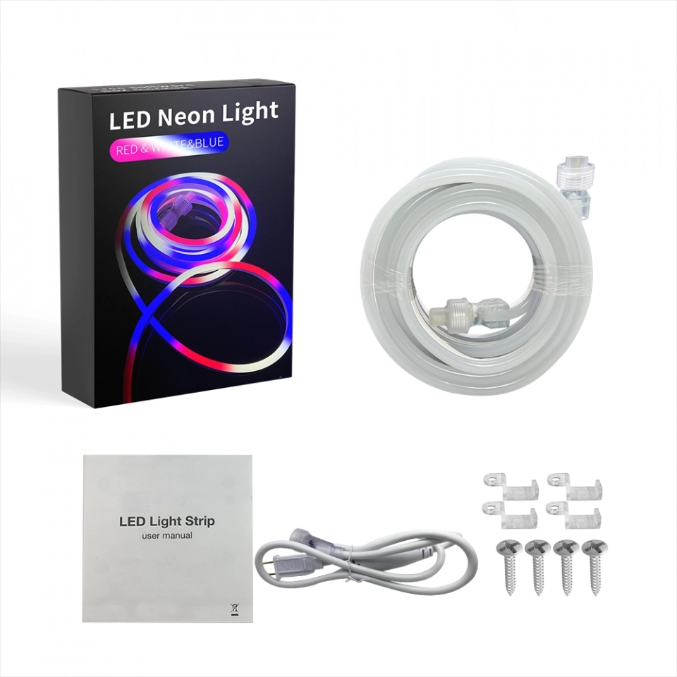 Custom Bulk Red, White & Blue LED Neon Strip Light Kit SMD5050 - 84 LEDs/Meter, AC110V-120V for Professional Installers & Patriotic DIY Projects (4) Custom Bulk Red, White & Blue LED Neon Strip Light Kit SMD5050 - 84 LEDs/Meter, AC110V-120V for Professional Installers & Patriotic DIY Projects (4)